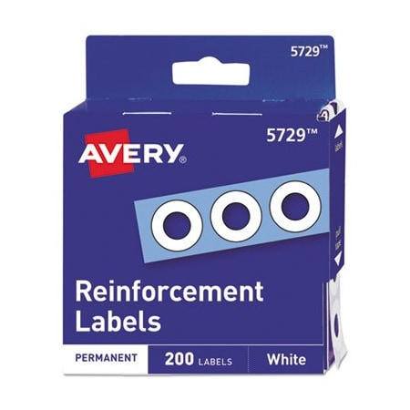 Avery Dennison Avery, DISPENSER PACK HOLE REINFORCEMENTS, 1/4in DIA, WHITE5729, 200PK 05729